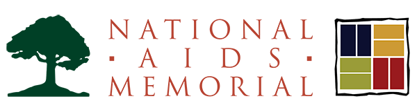 tree and quilt with text: AIDS Memorial Quilt